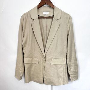 Evereve Linen Blazer Women's Size XS Beige Long Line One Button